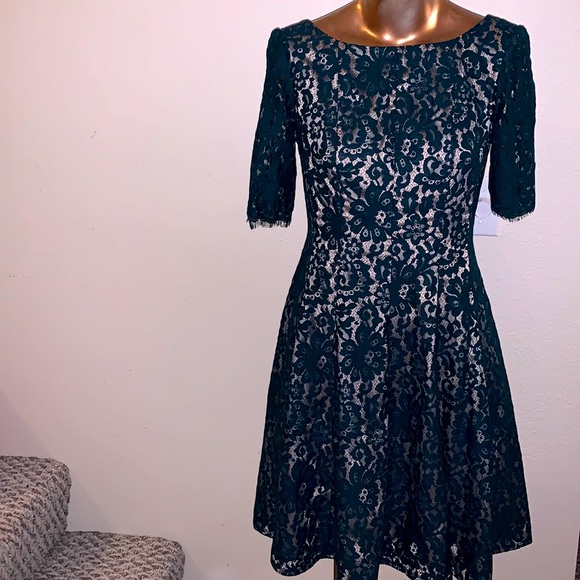 ELIZA J Emerald Green Lace Fit & Flare Dress sz 8
